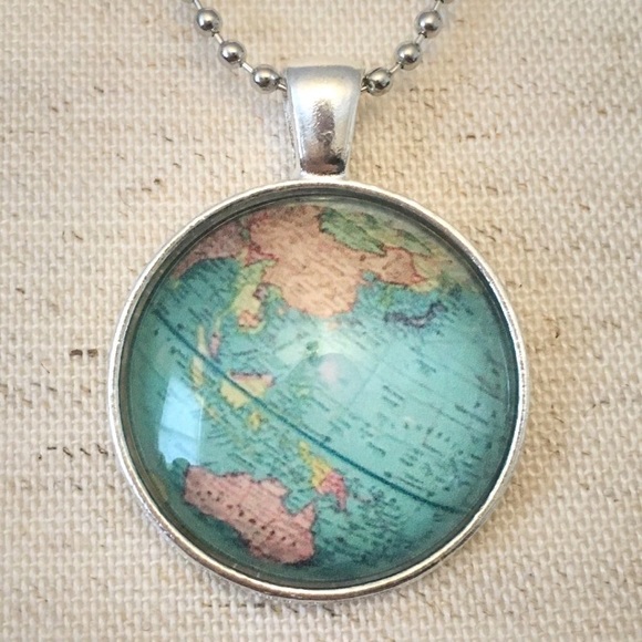 Jewelry - Globe Earth Silver Blue Cabochon Necklace